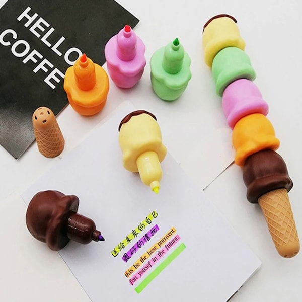 5 pcs / lot Creative Mini Ice Cream Highlighter Kawaii 5 couleurs Dessin Peinture Art Marker Pen Fournitures scolaires Papeterie cadeau