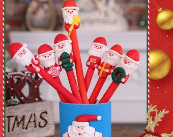 1 pcs Kawaii Christmas Theme Ballpoint Pen , Polymer Clay Santa Claus and Snowman Series ball pen as Writing Stationery