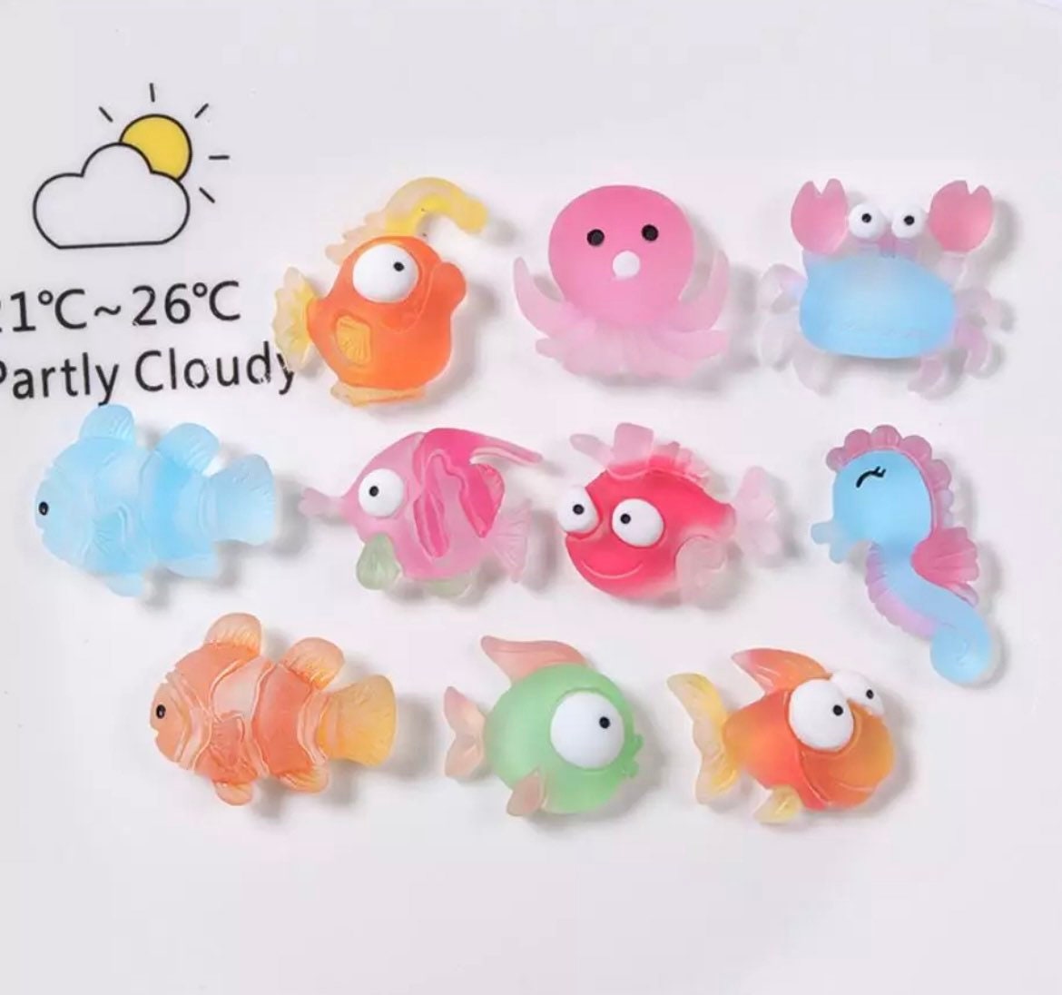 5Pcs/lot Cute Fish Crab Seahorse Squid Mix Styles Ocean Animal Resin Flatback Cabochon DIY Embellishments For Phone Accessory