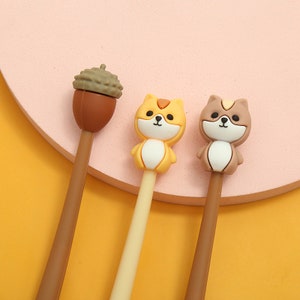 1 pcs mignon écureuil pomme de pin stylo gel silicone modélisation douce stylo à encre noire lisse facile écriture bureau école papeterie corée designer
