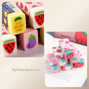 3 pezzi / set carino fragola / melanzane / ananas / gomma da anguria gomma morbida, gomme a matita, articoli di cancelleria regalo scolastico per bambini, premi per studenti