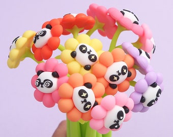 Cute Panda Flower Pen - Black Ink Gel Pen, Kawaii Stationery