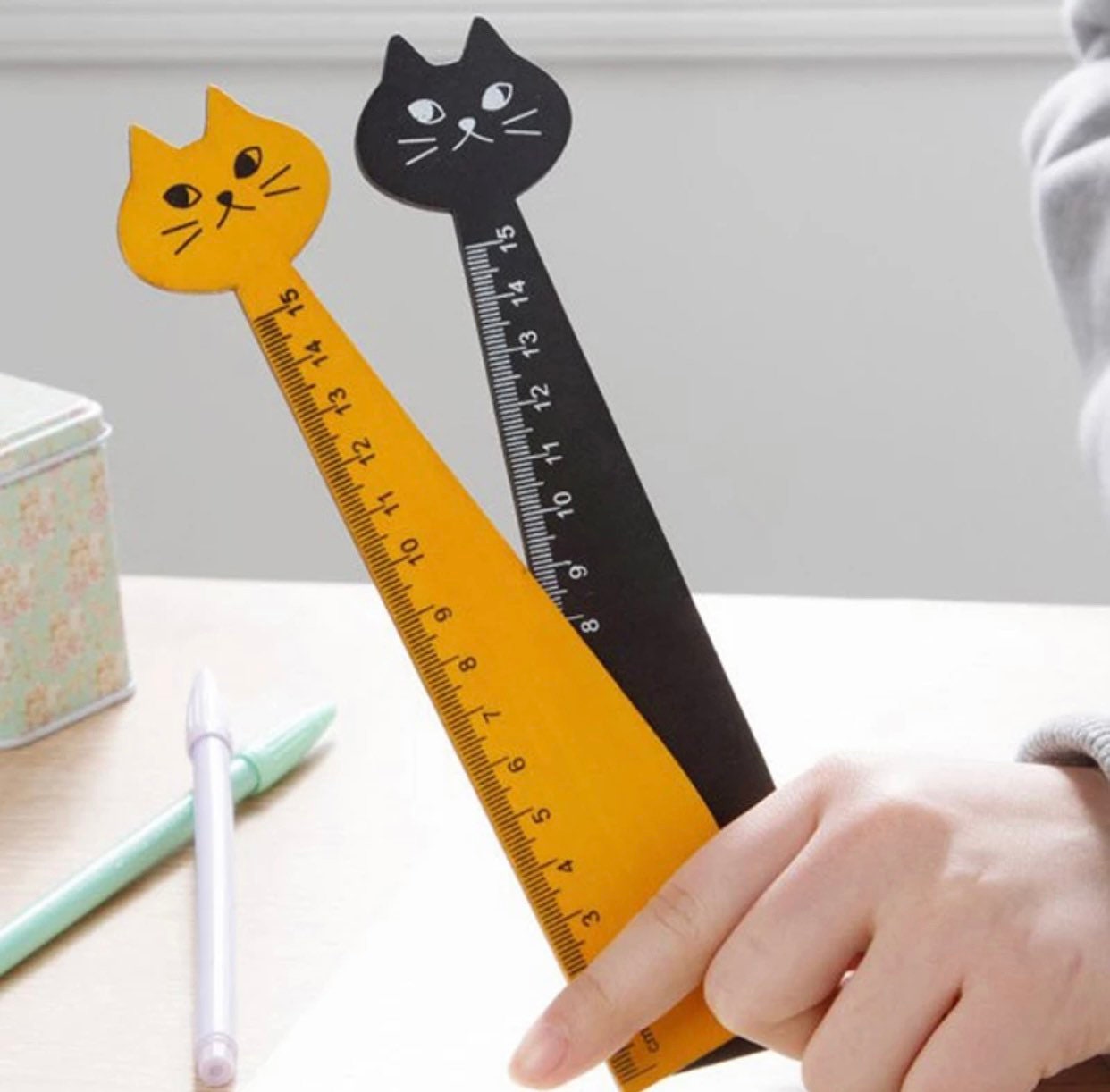 15cm Cute Cat Straight Ruler Wooden Tools Stationery Cartoon Drawing ...