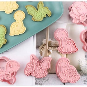 6pcs / set dinosauro forma cookie cutters plastica 3D cartone animato pressabile biscotto stampo biscotto timbro cucina cottura pasticceria bakeware