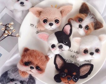 DIY Needle Felting Kit: Wool Dog Brooch Craft Set