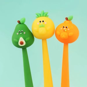 1 pz Cute Fruits Silicone Gel Pen Soft Modeling Black Ink Pen Smooth Easy Writing Office School Stationery Korea Designer Supplies