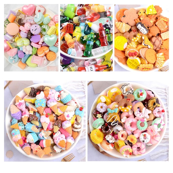 10pcs/lot random drinks Candy donuts Resin Flatback Slime Flat Cabochons Beads Making Supplies For DIY Jewelry Making Findings Accessories