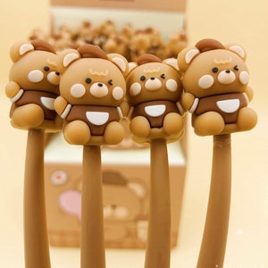1 pcs Cute Coffee Bear Silicone Gel Pen Soft Modeling Black Ink Pen Smooth Easy Writing Office School Stationery Korea Designer Supplies
