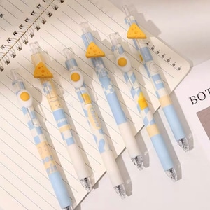 6pcs/set Cheese Kawaii Ballpoint Pen Retractable Cute Pens 0.5mm Black Ink Ballpoint Kids School Supplies Office Stationery