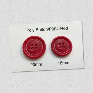 Red Resin Buttons: 18/20mm Round 4-Hole Sewing Buttons (10pcs)