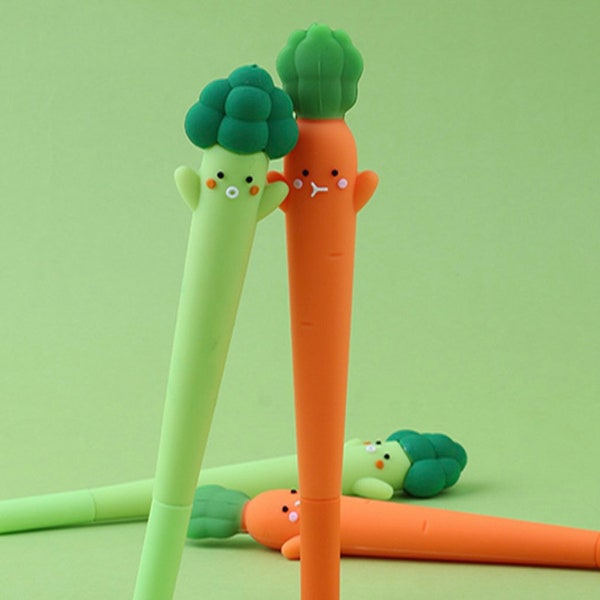 1 pcs Cute Broccoli/Carrot Silicone Gel Pen Soft Modeling Black Ink Pen Smooth Easy Writing Office School Stationery Korea Designer Supplies