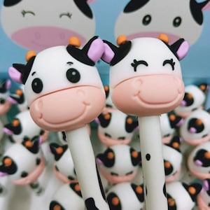 かわいい動物ジェルペン かわいい牛の漫画 シリコンヘッド 学生用プレス 0.5 mm ペン 黒インク 学校用文房具用品 1本
