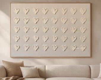 Neutral Love Heart Painting Pure Beige Minimalist Canvas Couple's Home Wall Decoration Wabi-Sabi Texture Decor