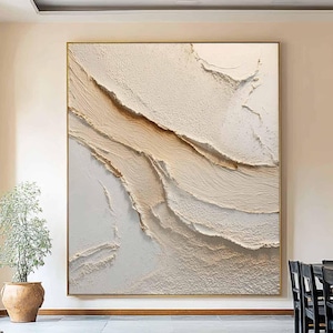 Beige 3D Texture Abstract Painting Beige White Minimalist Art Abstract Texture Wall Art Modern New Home Decor Neutral Beige Wall Decor