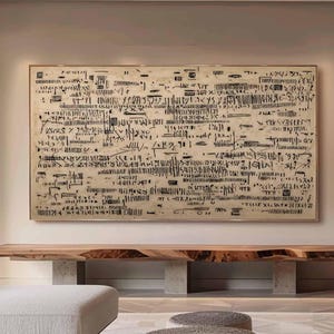 Originale dipinto a mano astratto da parete, decorazione murale con codice simbolo retrò, dipinto per ufficio e arredamento per la casa