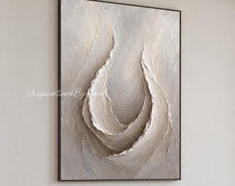 Ivory Textured Abstract Wall Art, Neutral Hand Painted Painting, Minimalist Organic Curves