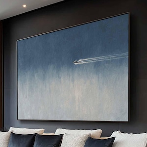 Surrealist Texture Art White And Blue Horizon Art Speedboat Abstract Art White Blue Wall Decor Light Blue Wall Art Modern Abstract Painting
