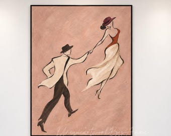 Dancing Couple Painting on Canvas, Dusty Pink and Ivory, Contemporary Romantic Figurative Art