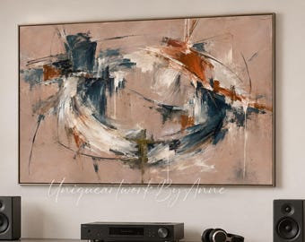 Modern Abstract Painting on Canvas, Blue and Rust Orange, Contemporary Home Decor