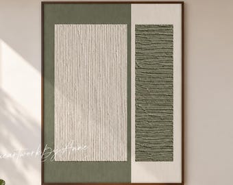Sage Green and Ivory Textured Painting Two-Tone Wall Art Large Japandi Minimalist Decor