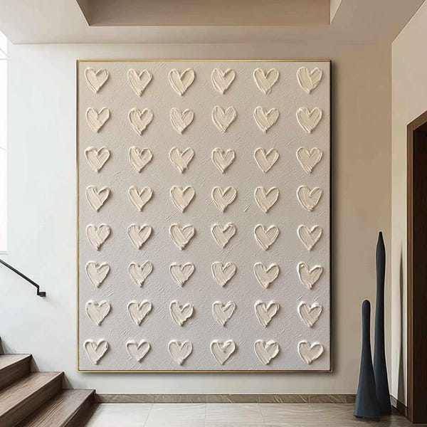 Love Heart Texture Painting 3D Plaster Texture Art Pure Beige Minimalist Wall Art Pure Beige Wall Decor Pure Beige Wabi-Sabi Texture Art
