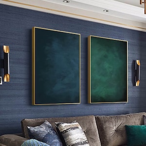 Abstract Green and Blue Minimalist Art Set: Modern Wall Decor