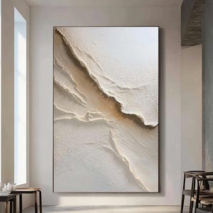 Beige 3D Texture Abstract Painting Beige White Minimalist Art Abstract Texture Wall Art Modern New Home Decor Neutral Beige Wall Decor
