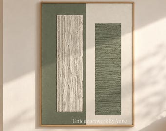 Ivory Minimalist Canvas Art Sage Green Textured Painting Modern Japandi Wall Decor