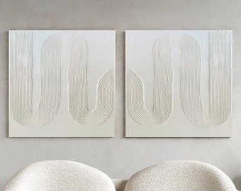 White Painting Home Decor White 3D Textured Painting Set of 2 Wall Decor Plaster Painting Set of 2 White Wall Art White Textured Wall Art