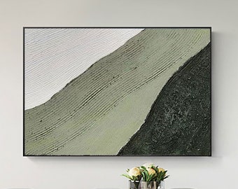 Green And White Plaster Painting Super Large Green Texture Painting White Wall Art White Wall Decor Green And White Minimalist Wall Art