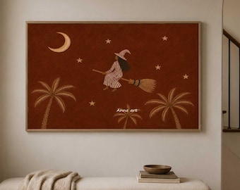 Vintage Abstract Free Flight Oil Painting Mid-Century Modern Folk Art Canvas Large Rustic Equestrian Wall Art