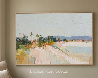 Textured Nature Landscape Wall Art Neutral Lake Oil Painting Modern Abstract Canvas Decor