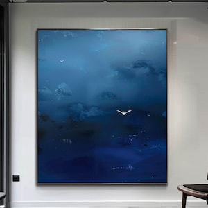 Surrealist Dark Blue Sky Painting Dark Blue Wall Decor · Abstract Art Painting · Minimalist Wall Art · Maximalist Decor · Dark Blue Wall Art