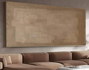 Arte de pared marrón texturizado Wabi-Sabi: pintura acrílica 3D beige, decoración de pared minimalista para sala de estar.