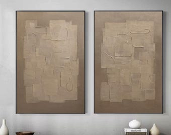 Conjunto de cuadros con textura Wabi-Sabi – Arte minimalista en lienzo marrón para la sala de estar