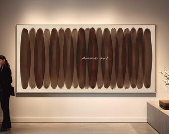 Abstract Vertical Brush Strokes Painting, Neutral Earth Tone Minimalist Canvas Art, Modern Deep Brown & Beige Home Decor