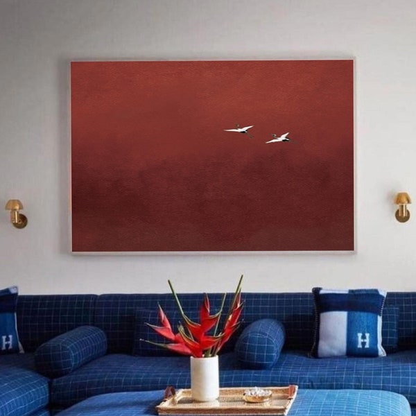 Pure Red Modern Minimalist Art Deep Red Sky Abstract Painting Modern Wall Art Painting Deep Red Living Room Decoration Deep Red Wall Decor