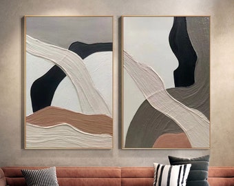 Thick Texture Art Plaster Painting Living Room Wall Decor Set Of 2 Black And Brown Wall Decor Canvas Textured Painting Minimalist Wall Art