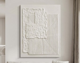 White 3D Textured Art: Plaster Wabi-Sabi Wall Decor