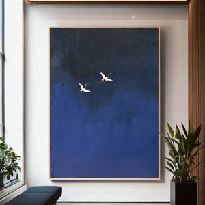 Surrealist Sky Birds Oil Painting Free Flying Abstract Wall Art Organic Modern Wall Decor
