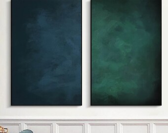 Textured Blue Green Abstract Canvas Art Pair – Organic Modern Wall Decor