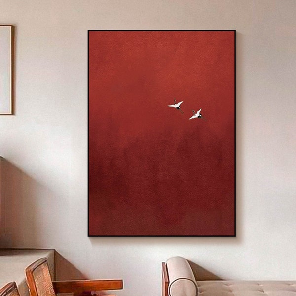 Pintura surrealista del cielo carmesí Decoración de pared roja pura · Pintura de arte abstracto · Arte de pared minimalista · Decoración maximalista · Arte de pared carmesí