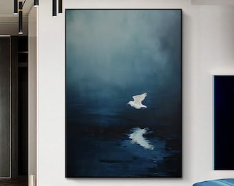 Tableau oiseaux bleu émeraude · Art mural bleu émeraude · Tableau art abstrait · Art mural minimaliste · Décoration maximaliste · Art mural bleu foncé