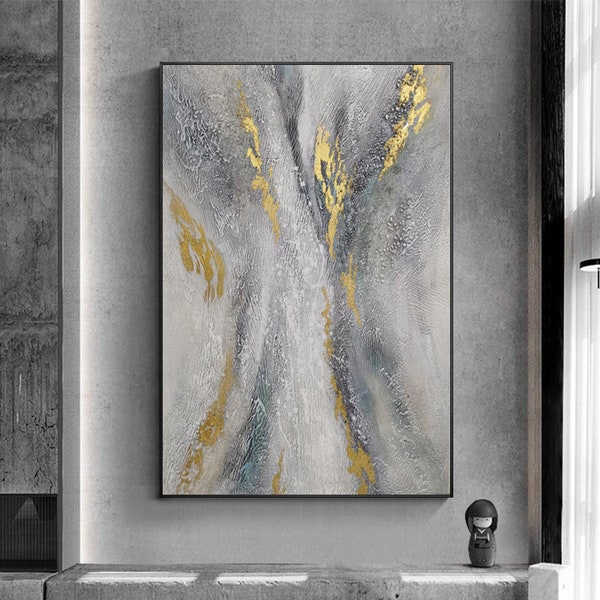 Gray and Gold Abstract Wall Art Etsy