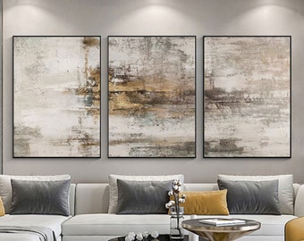 Beige Brown Abstract Landscape Painting Living Room Set Of 3 Painting Beige Brown Landscape Art Abstract Painting Beige Brown Wall Decor