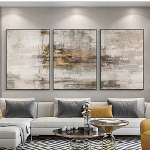 Beige Brown Abstract Landscape Painting Living Room Set Of 3 Painting Beige Brown Landscape Art Abstract Painting Beige Brown Wall Decor