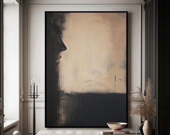 Beige Wabi-Sabi Wall Art Black Beige Abstract Painting Medieval Black Beige Oil Painting Black Minimalist Wall Decor Black Beige Wall Art