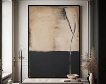 Beige & Black Abstract Oil Painting, Wabi-Sabi Wall Art