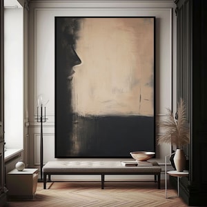 Beige Wabi-Sabi Wandbild Schwarz Beige Abstrakte Malerei Mittelalterlich Schwarz Beige Ölgemälde Schwarz Minimalistisch Schwarz Beige Wandkunst