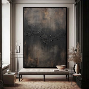 Black And Brown Abstract Painting Medieval Wall Decor Wabi-Sabi Black Brown Wall Art Black Neoclassicism Wall Decor Super Large Abstract Art